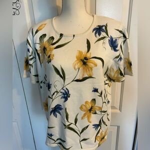Alfred Dunner White Knit Floral Sweater Top Sequin Details Size Large